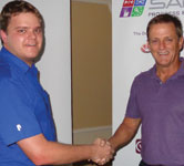 Divan (left) being thanked by branch chairman Howard Lister.